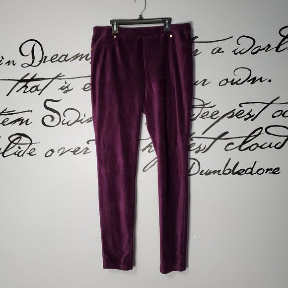 Calvin Klein Purple Straight Leg Velour Pull On Pants, LG - Picture 1 of 5